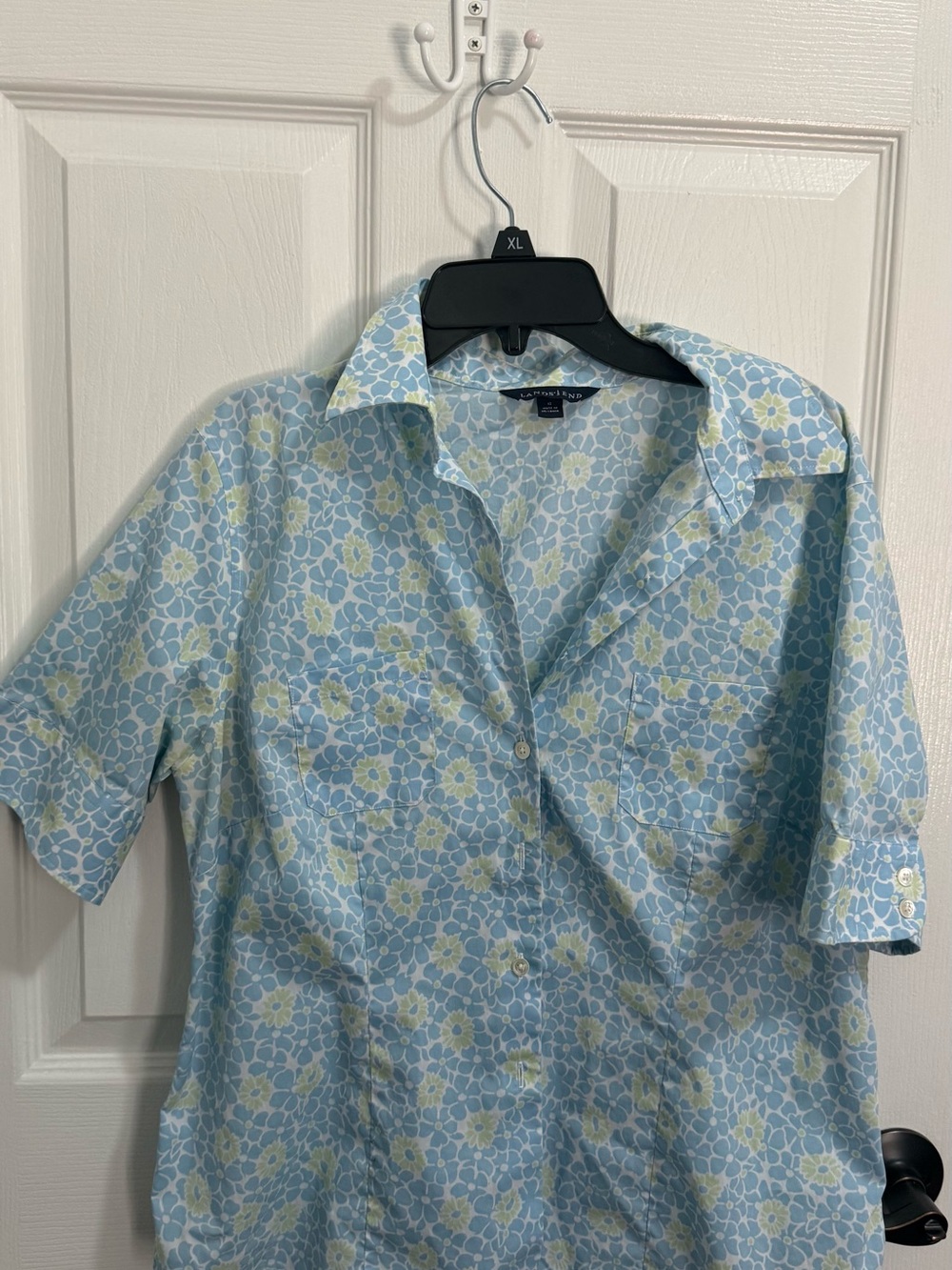 Lands' End Light Blue and Pale Yellow Floral Blouse size 12